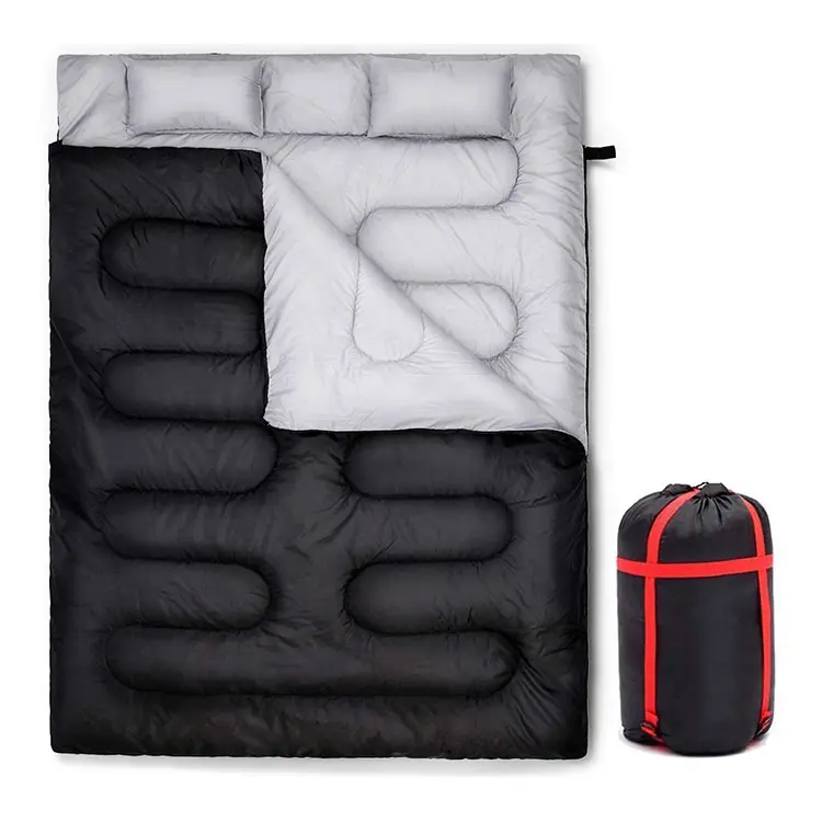 Мода на открытом воздухе двойная пара Водонепроницаемый толстый теплый с подушкой спальный мешок для кемпинга