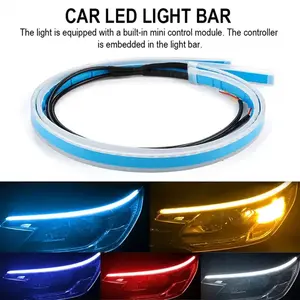 Zongyue ไฟเส้น LED DRL 60cm สำหรับรถยนต์, ไฟเส้น LED DRL ขนาด60cm ตกแต่งอเนกประสงค์ไฟเลี้ยวสีเหลืองไฟส่องสว่างเวลากลางวัน12V