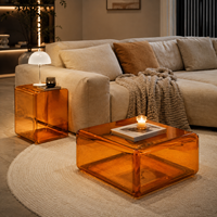 Table basse en verre moderne de haute qualité, table d'appoint ronde Art Déco soufflée à la main, table d'angle et de côté minimaliste pour salon