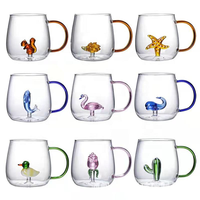 Mug à café en verre soufflé à la main Bomai, en borosilicate haute résistance, décoratif 3D moderne avec figurines, compatible lave-vaisselle et micro-ondes, réutilisable
