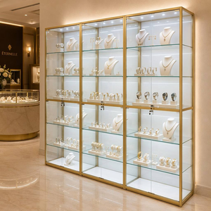 Vitrina Moderna Grande para Exhibición de Joyería Dorada, con Luz LED, Impermeable, con Cerradura, de Pie, con Estantes de Vidrio para Tienda - Product Image 2