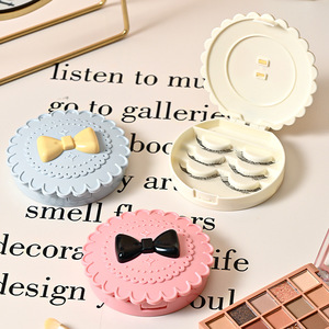 False Eyelash Organizer With Bow Design Cosmetic Storage <b>Box</b> For Desktop Makeup <b>Tools</b> <b>Pink</b> Beige Blue Colors - Product Image 4