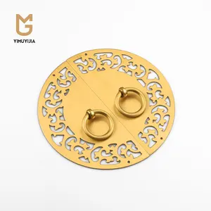 Guangdong factory Lacquered Polish Carving Drop handle pattern decorative semi circle brass pull for furniture