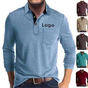 Camisa de Manga Larga para Hombre <span class=keywords><strong>con</strong></span> Solapa, Mezcla de Algodón que Absorbe la Humedad, Diseño Liso, para Otoño e Invierno - Product Image 1