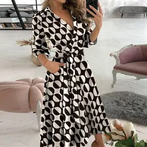 2022 Spring Autumn New Design Cheap Office Women Dresses Polka Dots High Quality Bandage Collar Shirt Occasion Dresses