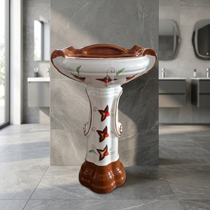 Big Size Fancy Ceramic Pedestal Wash Basin Lavabo Sink Full Stand Decorative Bathroom Hand Wash Basin - Product Image 1