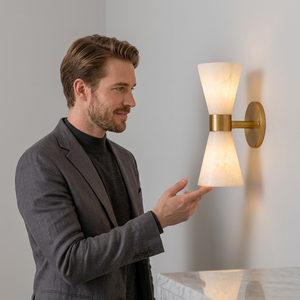 Modern Brass <b>Wall</b> <b>Sconce</b> Geometric Marble Design Indoor <b>Lighting</b> Fixture Living Room Home Decor - Product Image 1