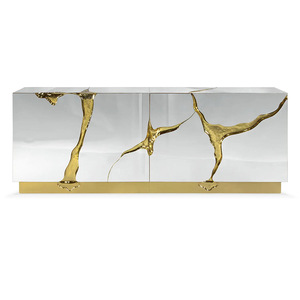 Luxury Modern Italian Convertible Stainless Steel Base Wood Veneer <b>Sideboard</b> for Dining Living Room & Hotel Use - Product Image 1