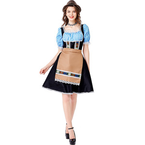 Dirndl Dress Blue Checkered Apron Hat Set Women's Beer Festival Costume M-XL Spring 2025 - Product Image 3