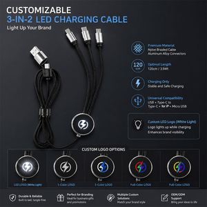 Câble de charge LED 3 en 1 avec logo lumineux personnalisé, cadeau promotionnel, multi-ports USB pour téléphone - Product Image 3