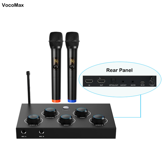 UHF Dual-channel Metal Wireless Microphone System with 100 Feet Range Portable Receiver & Audio Mixer for Home Theater Karaoke