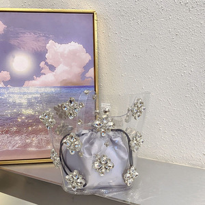Luxury Diamond Flower Basket Bag PVC <b>Clear</b> Women <b>Handbags</b> Designer Crystal Shoulder Bag Rhinestone Bucket Bags for Women Clutch - Product Image 1