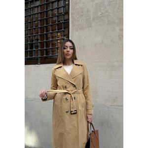 Manteau long en trench-coat camel pour femme, coupe-vent, tissé, manches longues, style décontracté, automne - Product Image 3