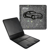 Pochette de luxe carrée en cuir JingBo avec strass pour carte d'identité et passeport, ornée de strass thermocollés pour rangement de documents de voiture dans le porte-gants