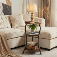 Table d'appoint moderne en bois à 3 niveaux avec coins arrondis, petite table basse, support pour plantes, étagère de rangement, meuble pour salle à manger, chambre et maison