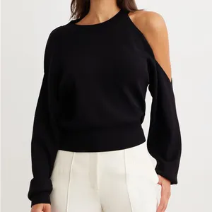 Round neck shoulder short section long sleeve solid color can be customized pattern pullover