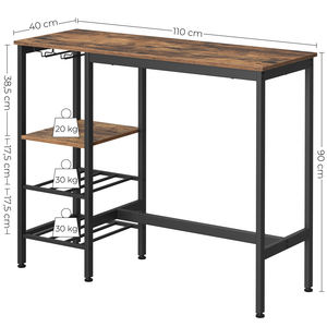 <span class=keywords><strong>VASAGLE</strong></span>-<span class=keywords><strong>Mesa</strong></span> de Bar rústica Industrial, marrón, con soporte de copa de vino y estante de botellas para sala de estar y cocina - Product Image 3