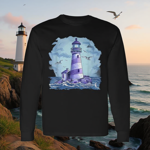 Camiseta de manga larga Lighthouse Seaside House con diseño de faro, vela, mar y playa - Product Image 3