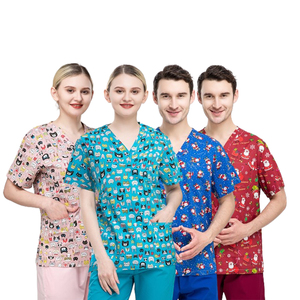 Uniformes d'hôpital à motif de Noël bon marché hommes femmes T-<span class=keywords><strong>shirt</strong></span> infirmière gommage médical confortable uniforme médical gommages chemise imprimée - Product Image 5