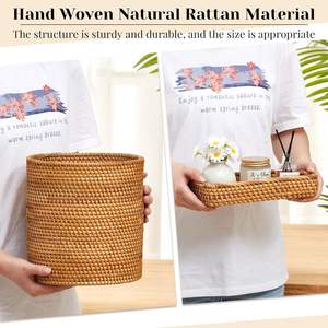Juego de 3 Accesorios de Baño de Ratán, Decoración Tejida a Mano para el Hogar, Cesto para Papel, Caja de Pañuelos Cuadrada y Cesta de Almacenamiento - Product Image 4