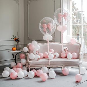 Ballons imprimés avec un nœud rose et blanc <span class=keywords><strong>de</strong></span> 12 pouces, coquette et mignons, pour une fête d'anniversaire sur le thème des nœuds, décoration <span class=keywords><strong>de</strong></span> mariage, fournitures <span class=keywords><strong>de</strong></span> fiançailles - Product Image 5
