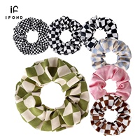 IFOND usine directe rétro damier 11cm tissu chouchou avec OEM ODM couleur personnalisée élastique pour queue de cheval pour les femmes tenue décontracté