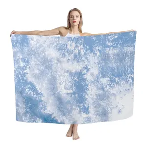 Copricostume da spiaggia economico Sarong Blue Tie Dye Pattern Design Pareo Hawaii Beach Sarong alta qualità Swim Beach Sarong stampato