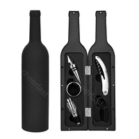 Kit d'accessoires professionnel en acier inoxydable pour tire-bouchon à vin, outils de bar en métal, ouvre-bouteille 5 pièces, coffret cadeau noir en forme de bouteille de vin