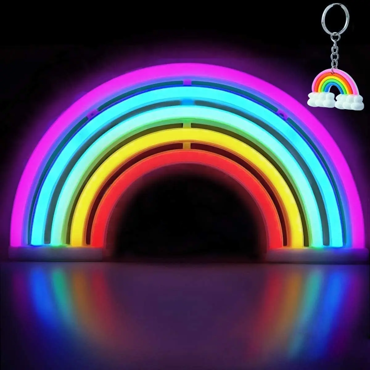 Neon Signs With Holder Base,USB or 3-AA Battery Powered Neon Light,LED Table Decoration(Rainbow)