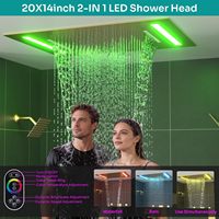 Système de douche thermostatique Homedec avec pommeau de douche 2-en-1 effet pluie/cascade et 6 jets latéraux, finition or brossé, laiton et acier inoxydable