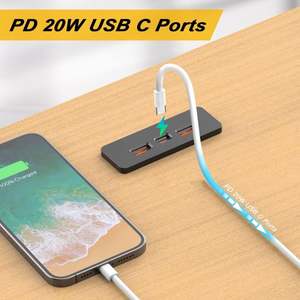 3 में 1 रीसेटेड यूएसबी हब ब्लॉक चार्जिंग स्टेशन के साथ पीसी 20W USB-C पावर स्ट्रिप आउटलेट फास्ट चार्जिंग - Product Image 3