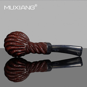 Muxiang Hand Carved Wooden Tobacco Pipe Apple Shape Solid Sandalwood Briar Wood Straight Type Men Smoking Pipe - Product Image 3