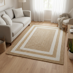 Alfombra DIVTIK DECOR de Yute, Tejida a Máquina, Antideslizante, Ecológica, Anti-Fatiga, de Pelo Corto, Geométrica, Moderna, Blanca, con Doble Repetición - Product Image 3