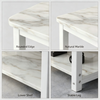 Table basse double niveau en marbre blanc de luxe, surface polie, design moderne, structure métallique robuste - Décoration pour chambre et salon