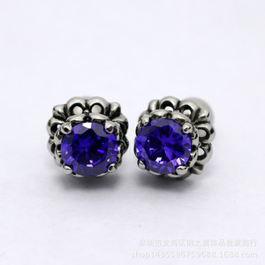 yunnique Fashionable Titanium Steel <b>Stud</b> <b>Earrings</b> Purple <b>Blue</b> Flower Shape Claw Setting For Women Gift Jewelry - Product Image 5