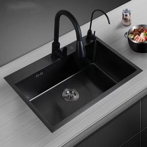 Évier <span class=keywords><strong>de</strong></span> cuisine à bol unique en acier inoxydable Nano 304 Évier <span class=keywords><strong>de</strong></span> cuisine rectangulaire fait à la main en noir mat - Product Image 3