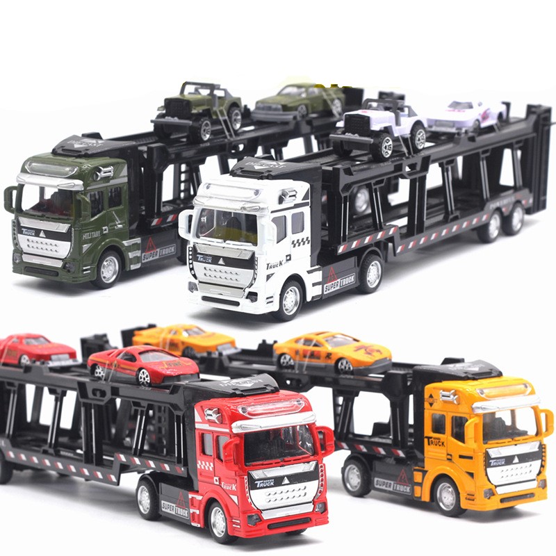 Потяните назад транспорт игрушка автомобиль перевозчик грузовик 1:48 тяжелый трейлер грузовик игрушка с двумя автомобилями