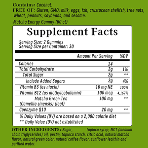Gomitas de Suplementos Dietéticos al por Mayor de Fábrica con Vitamina B12 y Té Verde Matcha para Aumentar los Niveles de Energía, Energía Matcha - Product Image 2