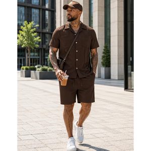 FOXA Men's 2 Piece <b>Short</b> Set Summer Beach Outfits <b>Short</b> Sleeve Shirt And <b>Shorts</b> Casual Vacation Wear Breathable <b>Polyester</b> - Product Image 4
