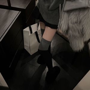 Women Knee <b>Socks</b> <b>Black</b> Gray Color Block Cotton Thermo Sweat Absorbing Odor Resistant Autumn Winter Youth Style - Product Image 2
