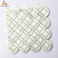 Mosaïque de carreaux de marbre découpés au jet d'eau personnalisés, motif floral, avec anneau en cuivre, mosaïque de pierre blanche pour murs de salle de bain, cuisine, restaurant
