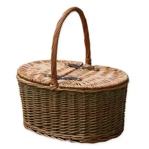 Factory OEM Oval Lidded Wine Wicker Carrier Picnic Gift Basket for Wine