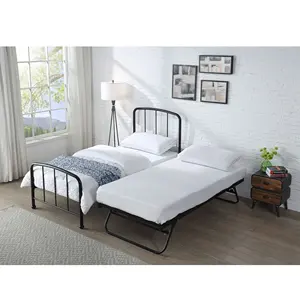 Modern simple design Wrought iron Single king Kid bedroom White black Metal trundle bed