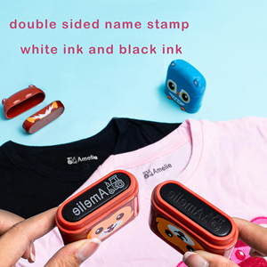 Tampon nominatif double pour enfants, logo personnalisé, pré-encré, encre blanche et noire, tampon nominatif pour vêtements d'enfants - Product Image 5
