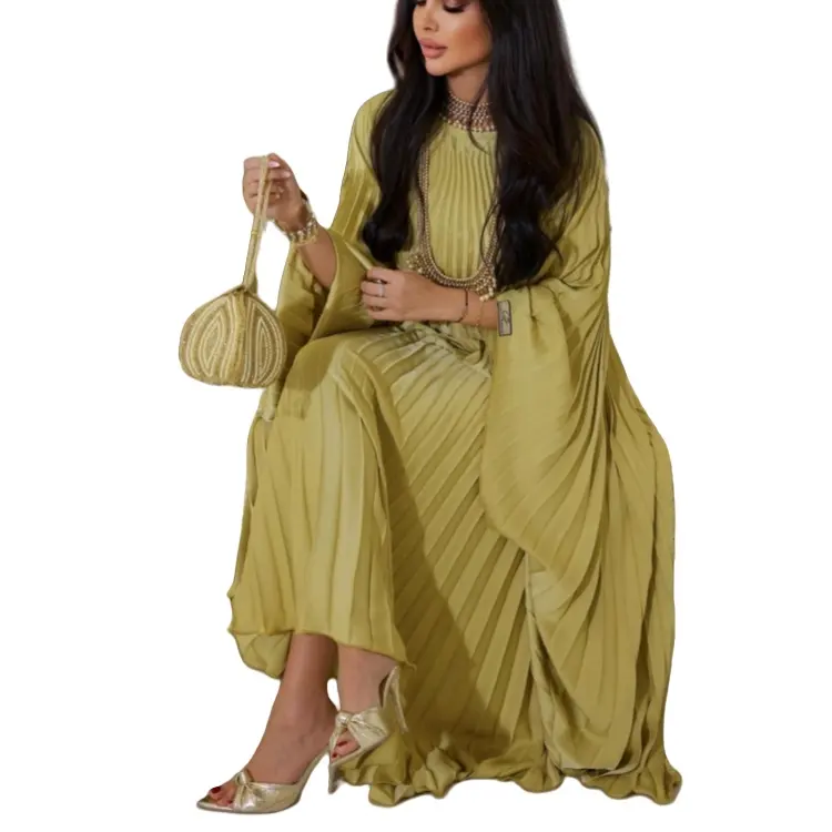 패션 주름 로브 단색 큰 스윙 원피스 플러스 사이즈 원피스 아랍 두바이 무슬림 여성 이슬람 여성 의류