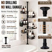 Étagère de douche d'angle à 6 niveaux avec barre télescopique, 25-109,4 pouces, noire |   Étagères de salle de bain en acier inoxydable antirouille, hauteur réglable