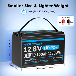 EE. UU. Stock 12V 100Ah LiFePO4 Batería EV Grado ACells 6000 + Ciclos profundos 10 YR Vida útil para RV, marino, almacenamiento de energía solar para el hogar - Product Image 2