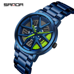 Reloj Sanda 1071 para Hombre, Diseño Moderno, Cuarzo, Correa de Acero Inoxidable, Esfera Giratoria con Diseño de Llanta de Auto - Product Image 3