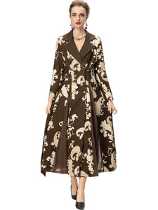 Cappotto trench a doppio petto con colletto abbassato, <span class=keywords><strong>maniche</strong></span> <span class=keywords><strong>lunghe</strong></span>, stampa elegante, patchwork, <span class=keywords><strong>marrone</strong></span> scuro, lungo, da donna. - Product Image 6