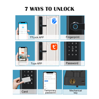 Cerradura de Seguridad de Alta Calidad con Control por Aplicación TTlock EY-718, Cerradura de Embutir con Wi-Fi, Tarjeta de Memoria, 500 Huellas Dactilares, para Puertas de Madera, Acero y Latón